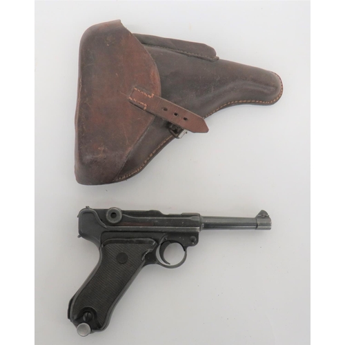 393 - Deactivated WW2 Dated German Luger And Holster
9 mm, 4 inch, blued barrel with front blade sight.  B... 