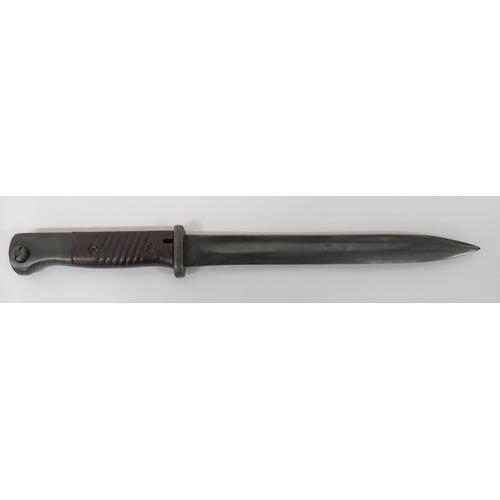 409 - WW2 German K98 Mauser Bayonet
9 1/2 inch, single edged blade with wide fuller.  Forte with make... 