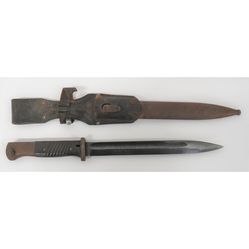 414 - WW2 German K98 Mauser Bayonet
9 3/4 inch, single edged, blued blade with fuller.  Forte with ma... 