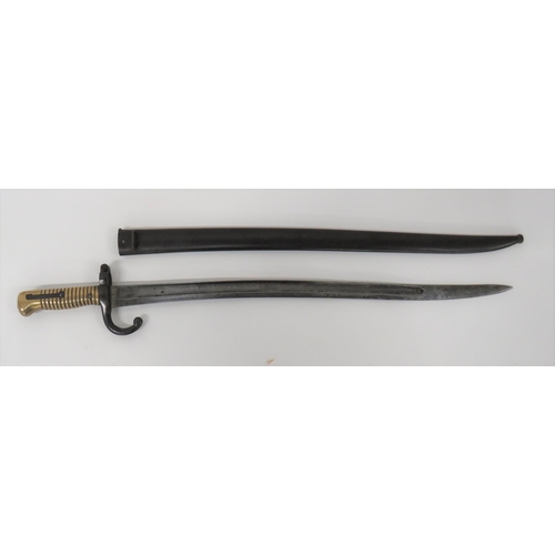 442 - French M1866 Chassepot Bayonet
22 1/2 inch, single edged, yataghan blade with wide fuller.  Bac... 