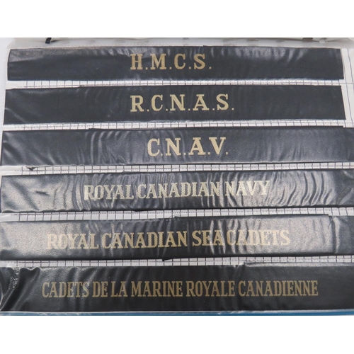 60 - Selection of 73 Canadian Navy Cap Tallies
including HMCS CASPE ... HMCS MAGNIFICENT ... HMCS SWANSEA... 