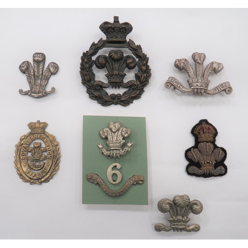 75 - 7 Welsh Orientated Badges
including cast brass, Vic crown Royal Brecknockshire Rifles.  Fitting abse... 