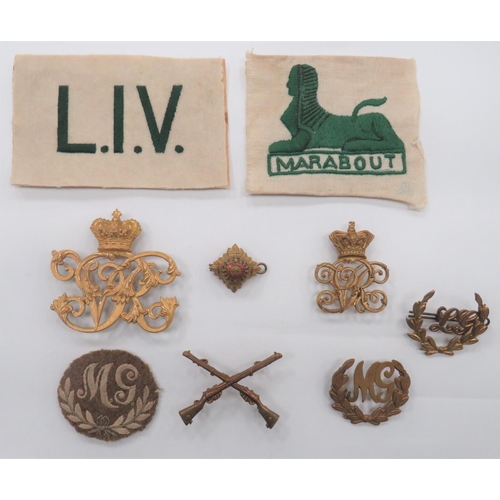 79 - 8 Various Military Badges
including gilt Vic crown VR cypher sabretache badge.  Rear screw post... 