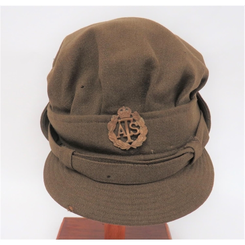 219 - WW2 ATS Officer's Service Dress Cap
khaki soft crown.  Stiffened band.  Stitched, fold up ... 