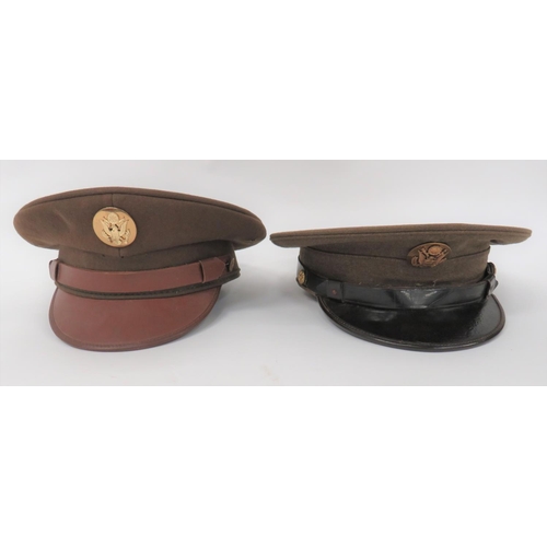 223 - Two WW2 Pattern American Other Ranks Service Dress Caps
consisting khaki crown and body.  Black... 