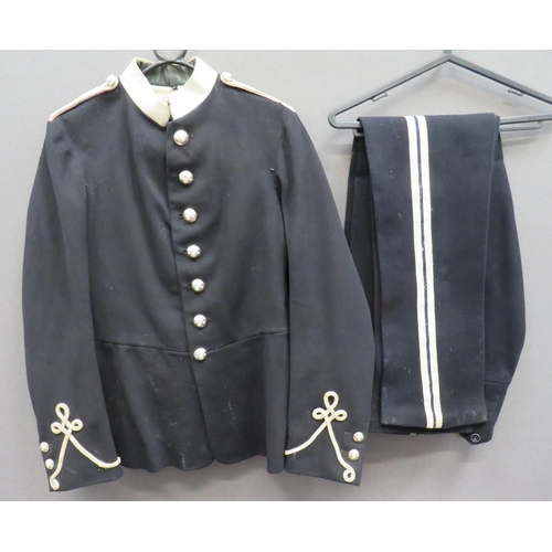 Pre WW1 ASC Tunic Later Buttoned As Royal Corps Of Transport
black, single breasted tunic.  High white collar.  White Austrian knot decorated cuffs and shoulder straps.  Later reissued, anodised Royal Corps Of Transport buttons.  Half blanket lining.  Traces of paper issue label ... Black overall trousers with white side lines.  Minor moth nips.  2 items.