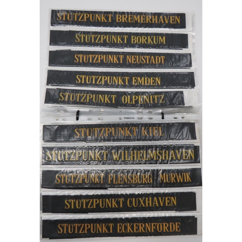 27 - 98 Post War German Navy Cap Tallies
including Stutzpunktkommando Peenemunde ... Stutzpunkt Kiel ... ... 