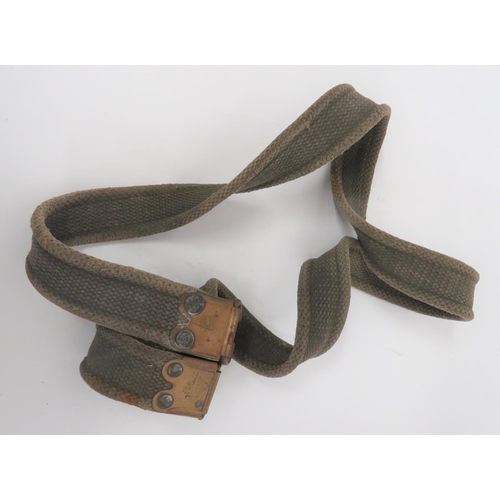 300 - 1914 Dated British Webbing Sling
dark green blancoed, webbing sling.  Brass end mounts stamped ... 