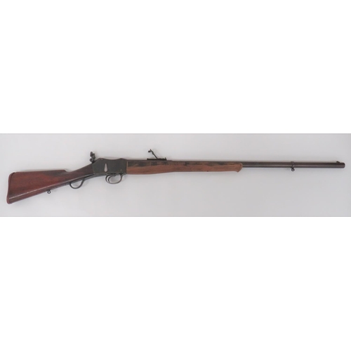 Obsolete Calibre Martini Conversion Hunting Rifle
.577, 32 inch, browned, rifled barrel.  Front blade sight.  Rear, flip up V sight and ladder sight.  Flat side Martini action with a further peep sight fitted to the rear.  Steel trigger guard and under action lever.  Polished wooden butt with rubber butt plate.  Unfinished wooden forend.  