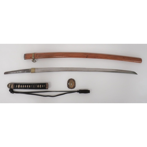 446 - WW2 Military Mounted Japanese Officer's Katana Sword With Signed Tang
27 inch, single edged blade wi... 