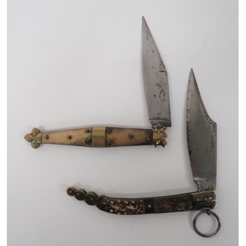 493 - Two 19th Century Spanish Vendetta Knives
consisting 5 inch, clipped point blade marked 