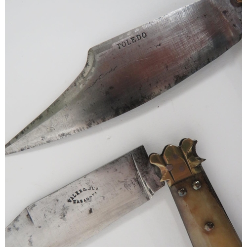 493 - Two 19th Century Spanish Vendetta Knives
consisting 5 inch, clipped point blade marked 