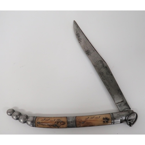 494 - 19th Century Large Spanish Vendetta Knife
7 1/2 inch, single edged, clipped point blade marked 