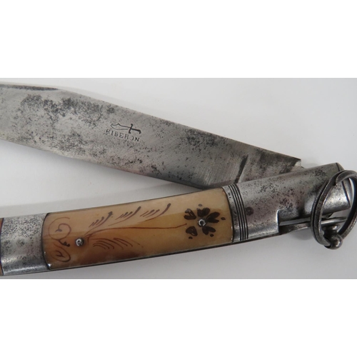 494 - 19th Century Large Spanish Vendetta Knife
7 1/2 inch, single edged, clipped point blade marked 