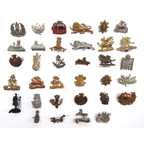 130 - 34 x Various Collar Badges Including Victorian 
including brass, Vic crown Devonshire Reg ... B... 