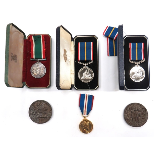 Six Various Civilian Medals
consisting 2 x National Service medals in box of issue ... Women's Voluntary Service medal in box of issue ... QEII Golden Jubilee medal ... 2 x Lusitania medallions.  6 items.