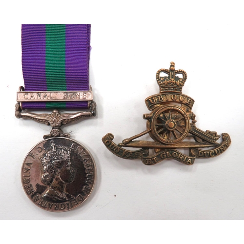 146 - Royal Artillery GSM Canal Zone Medal
Queen Elizabeth II General Service medal with single bar Canal ... 