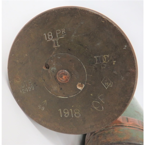 169 - 1918 Dated Inert British 18 Pounder Shell And Head
brass shell.  The base marked 18PRII.  Dated 1918... 