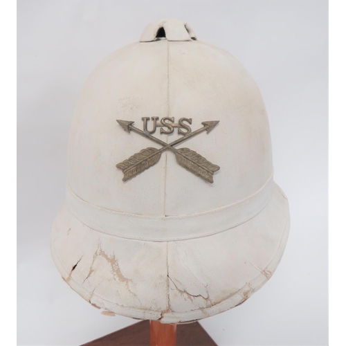 208 - American Foreign Service Helmet
white cotton, four panel crown with rounded peak and rear brim. &nbs... 