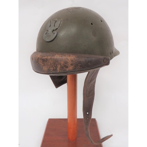 216 - French Model 1935 Armoured Troops Steel Helmet Used By Polish
green painted crown and rear brim.  Pa... 