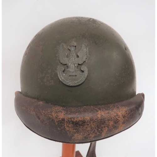 216 - French Model 1935 Armoured Troops Steel Helmet Used By Polish
green painted crown and rear brim.  Pa... 