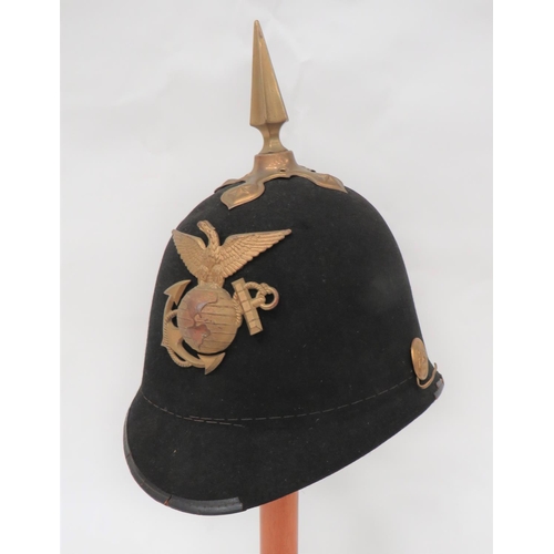 217 - United States Marines Sergeant's Dress Helmet M1882
black felt, single panel crown with reinforced p... 