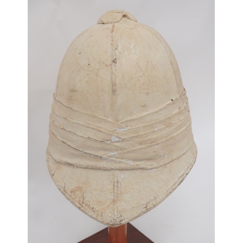 220 - Early 20th Century Bandsman Pith Helmet
heavily white blancoed, high, six panel crown.  Pointed peak... 