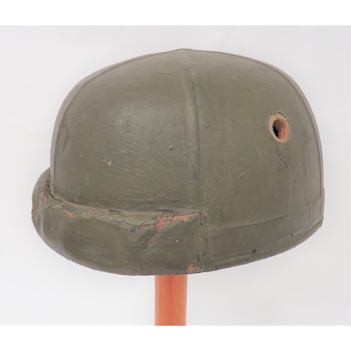 229 - WW2 British Tank Crew Crash Helmet
green linen, six panel covered crown.  The front with crash pad. ... 