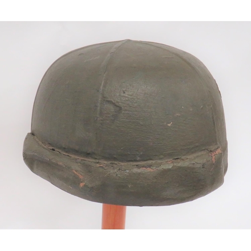 229 - WW2 British Tank Crew Crash Helmet
green linen, six panel covered crown.  The front with crash pad. ... 