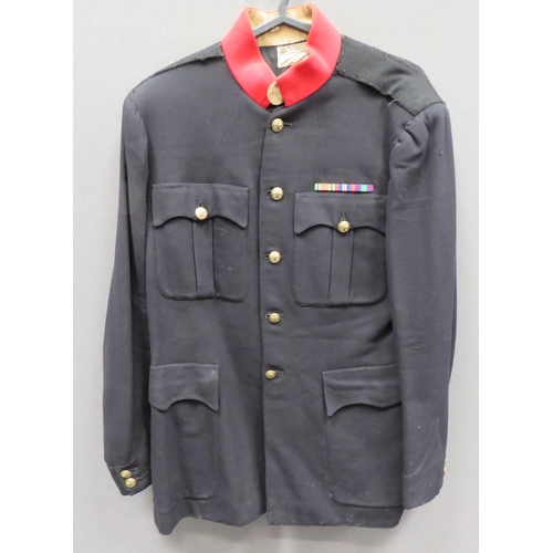 Pre 1953 Lanarkshire Yeomanry Officer's Dress Tunic
dark blue, single breasted tunic.  High scarlet collar.  Pleated chest pockets with buttoned flaps.  Lower patch pockets with plain flaps.  Gilt regimental buttons.  Shoulder chains absent.  Interwar tailor's label named to "Captain A H Thorburn" dated Feb 1953.  
