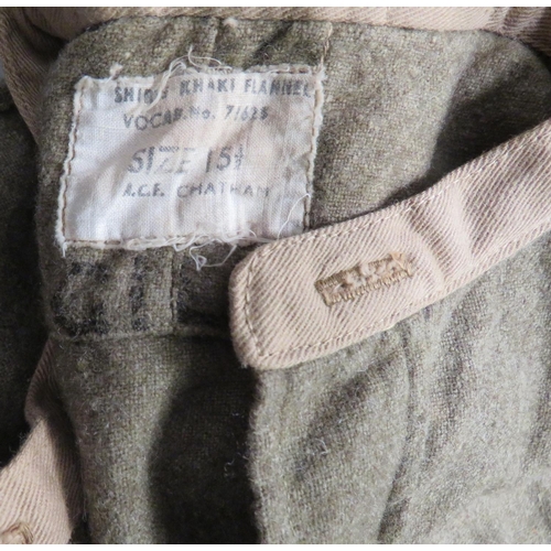 263 - Four WW2 Pattern Collarless Military Shirts
consisting khaki green woollen example with issue label ... 