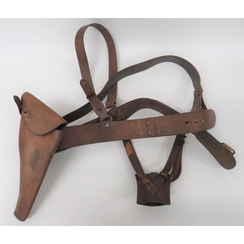 296 - WW1 Dated Officer's Sam Browne Belt and Holster Set
consisting brown leather belt with brass fitting... 