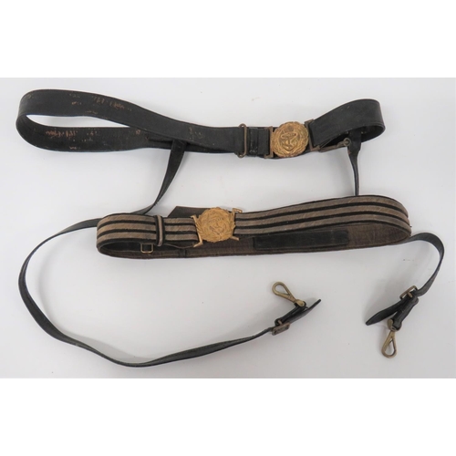 300 - Two Post 1901 Royal Navy Officer's Belts
consisting black patent belt with gilt brass, KC Royal Navy... 