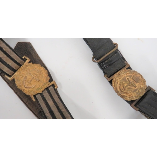 300 - Two Post 1901 Royal Navy Officer's Belts
consisting black patent belt with gilt brass, KC Royal Navy... 