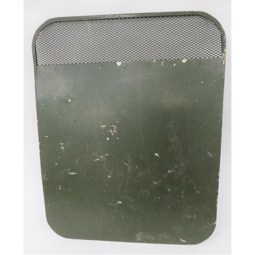 316 - Early Post War British Army Riot Shield
green painted, rectangular alloy shield.  The top with ... 