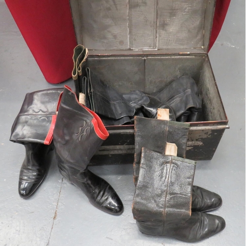 319 - 5 x Pairs Of Officer Mess Boots
black leather, high top boots.  All with leather soles and heel... 