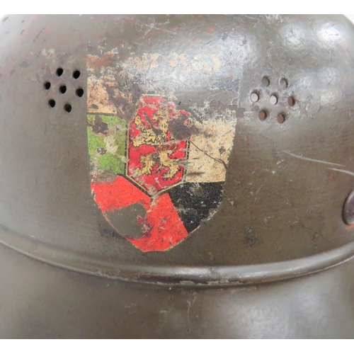 381 - WW2 Luftschutz Helmet With Bulgarian Decal
green painted crown with lower seam and attached rolled e... 