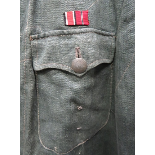 400 - German Third Reich Reed Green Denim Field Service Tunic
reed green, herringbone denim, single breast... 