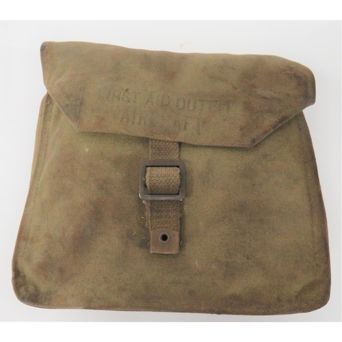 418 - WW2 RAF Aircraft First Aid Kit
khaki green canvas, square pack.  Top flap secured by a strap an... 