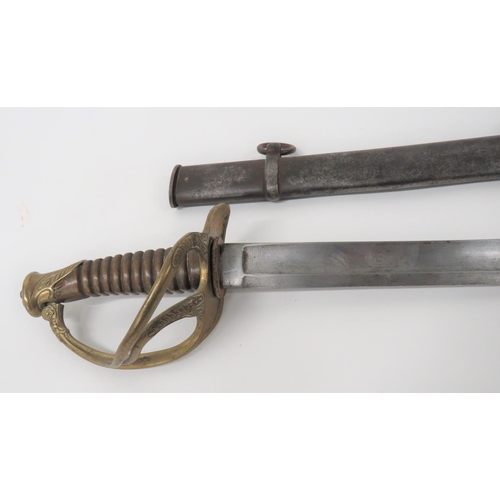 423 - French WW1 Period 1822 Pattern Cavalry Sword
34 1/4 inch, single edged, slightly curved blade.  ... 