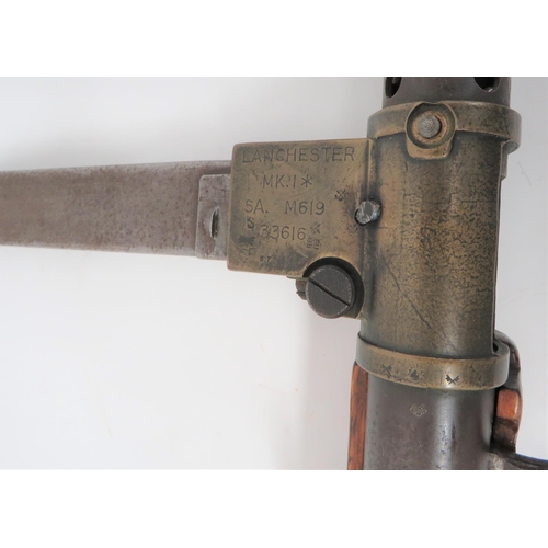 434 - Deactivated Lanchester Sub Machine Gun
9 mm, 8 inch barrel.  Pierced shroud with front hooded s... 