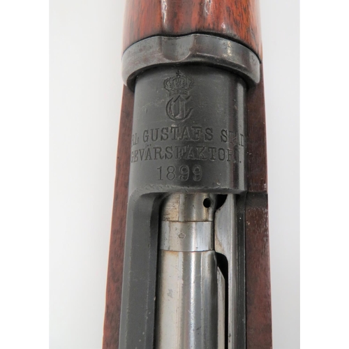 448 - Deactivated Swedish M1896 Mauser Bolt Action Rifle
29 1/4 inch, 6.5 mm, blued barrel.  Front blade s... 