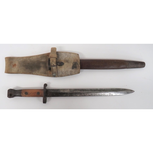 481 - British P1888 Commercial Bayonet
12 inch, double edged blade, field sharpened.  No marks to the... 