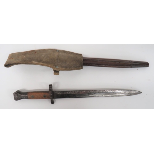 481 - British P1888 Commercial Bayonet
12 inch, double edged blade, field sharpened.  No marks to the... 