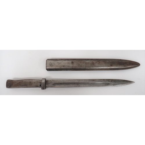 484 - Imperial German M88/98 Ersatz Bayonet
12 1/2 inch, single edged blade with back edge sharpened point... 