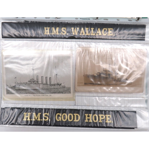 76 - 40 x Post War Cap Tallies With Illustrations Of The Ships
including HMS Wallace ... HMS Good Hope ..... 