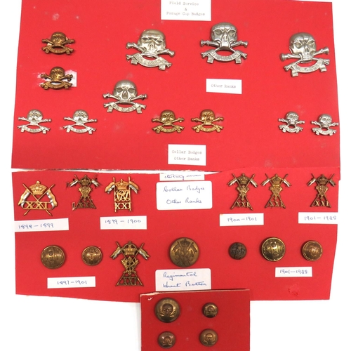 85 - 19 x 17 and 21 Lancers Cap, Collar Badges And Buttons
cap include bi-metal, KC 21st Lancers ... Whit... 