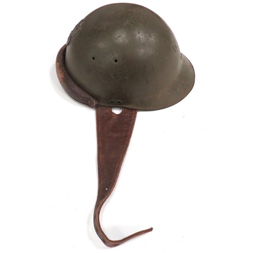 216 - French Model 1935 Armoured Troops Steel Helmet Used By Polish
green painted crown and rear brim.  Pa... 