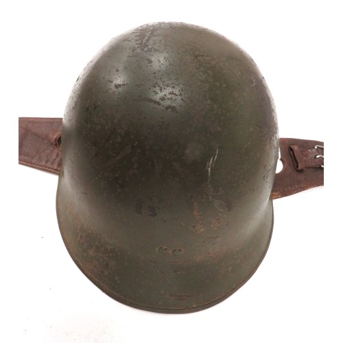 216 - French Model 1935 Armoured Troops Steel Helmet Used By Polish
green painted crown and rear brim.  Pa... 