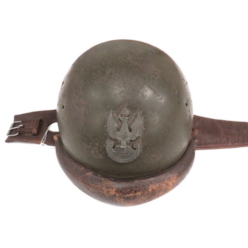 216 - French Model 1935 Armoured Troops Steel Helmet Used By Polish
green painted crown and rear brim.  Pa... 